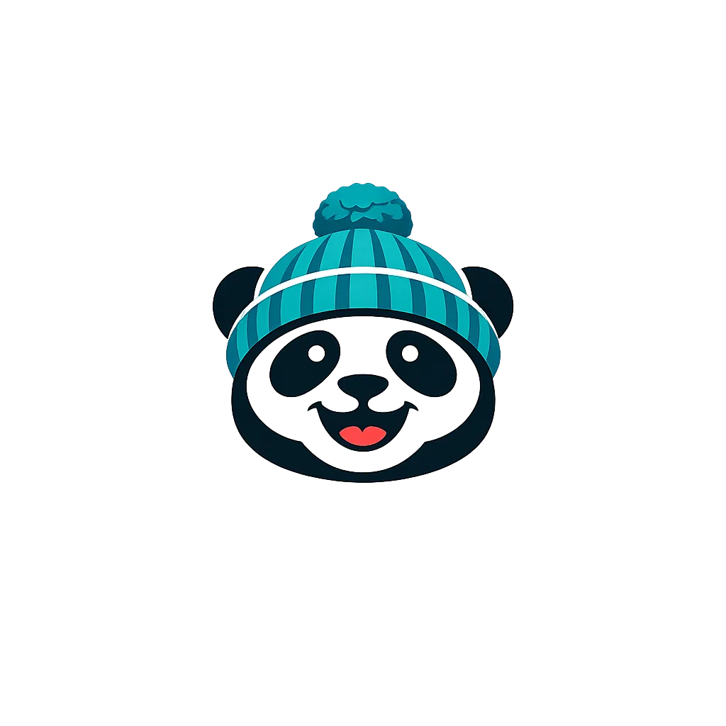 Pandahat panda mascot wearing a teal hat.